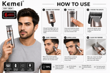 Kemei, KM-1804, Hair Trimmer, Professional Trimmer, Beard Trimmer, Cordless Trimmer, Rechargeable Hair Clipper, LCD Display, USB Charging, Self Sharpening Blade, Barber Trimmer, Men's Grooming, Hair Cutting Machine